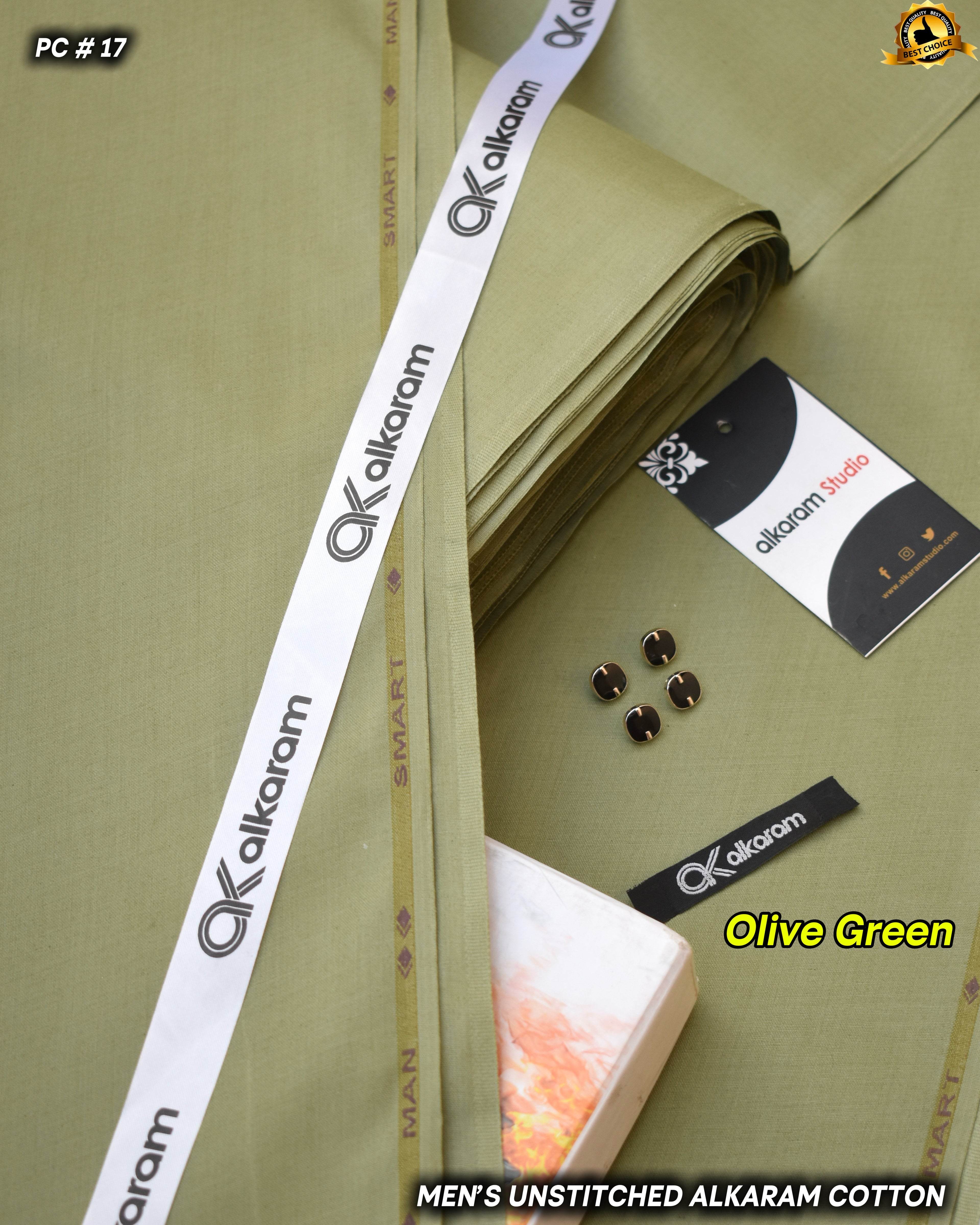 Smart Man Hard Alkaram Cotton- Olive Green
